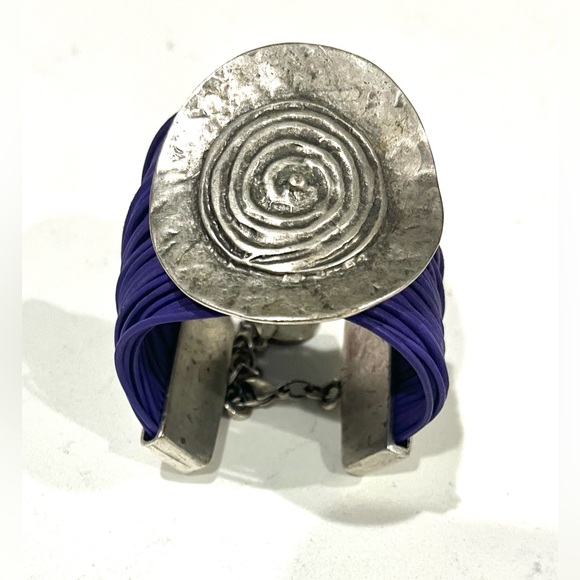Vintage Spiral Pendant Multi Cord Bracelet, Purple & Silver, Statement Bracelet - Picture 11 of 11
